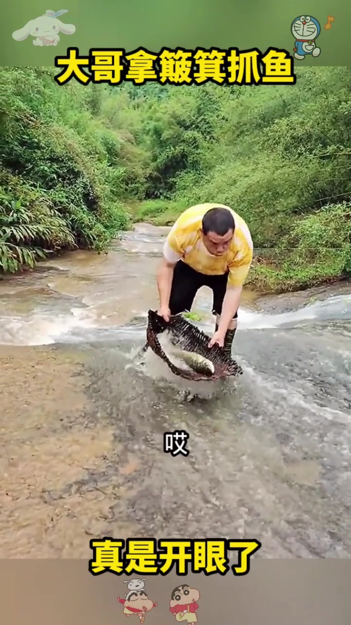  大哥拿簸箕抓鱼，真是开眼了