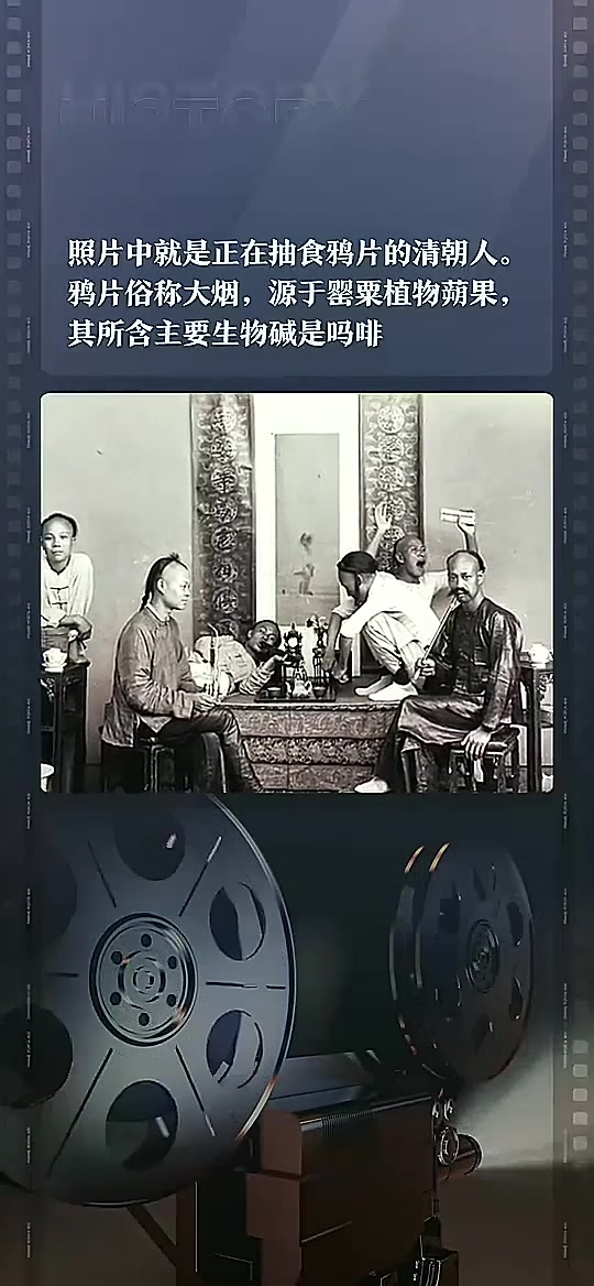 照片中就是正在抽食鸦片的清朝人。鸦片俗称大烟,源于罂粟植物蒴