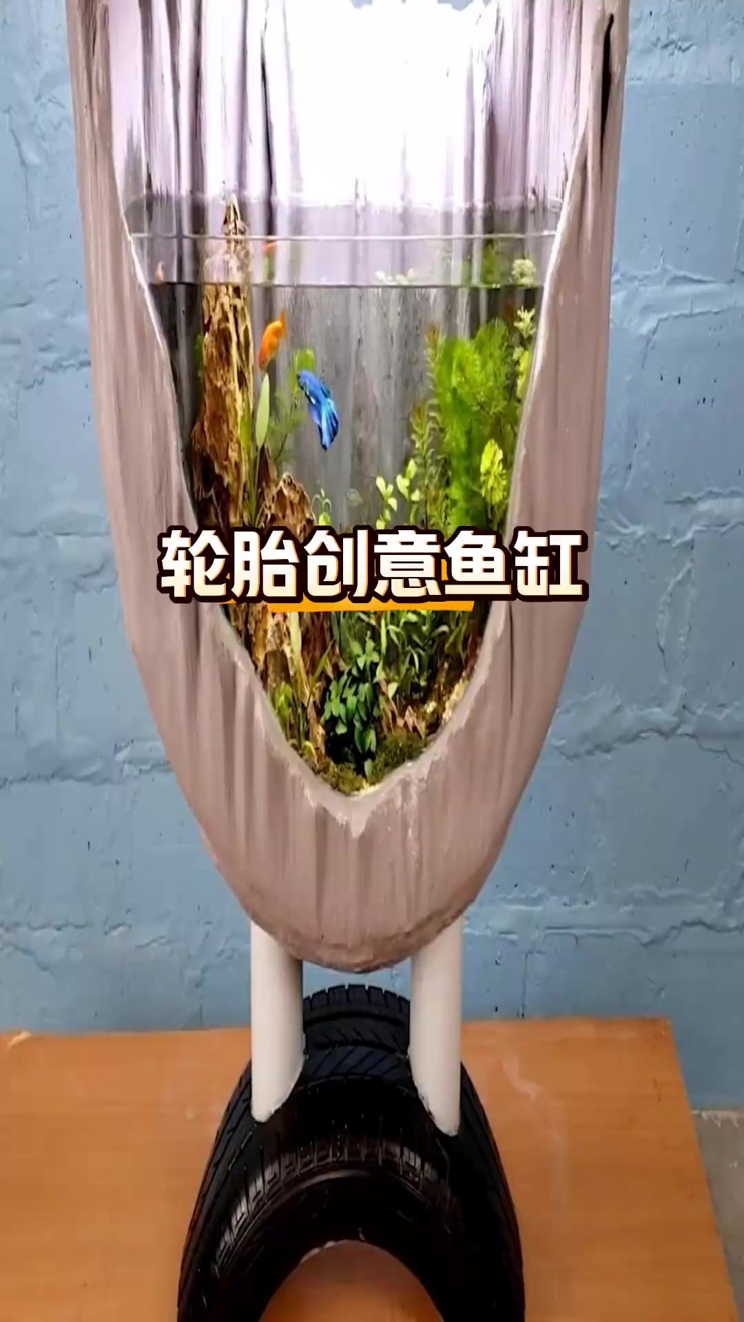 路边捡到的轮胎,把它废物利用改造一下,变成漂亮的轮胎创意鱼缸