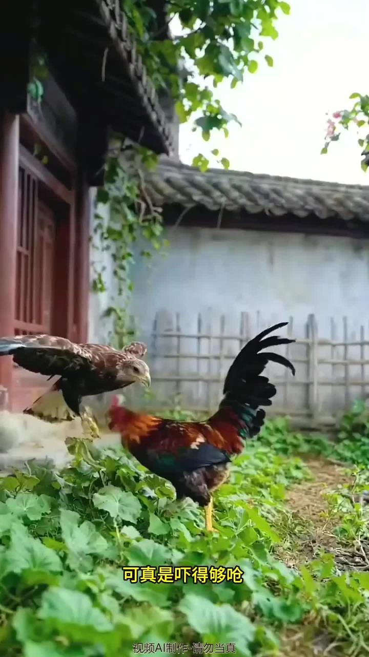 老鹰盯上公鸡，逃脱似乎无望