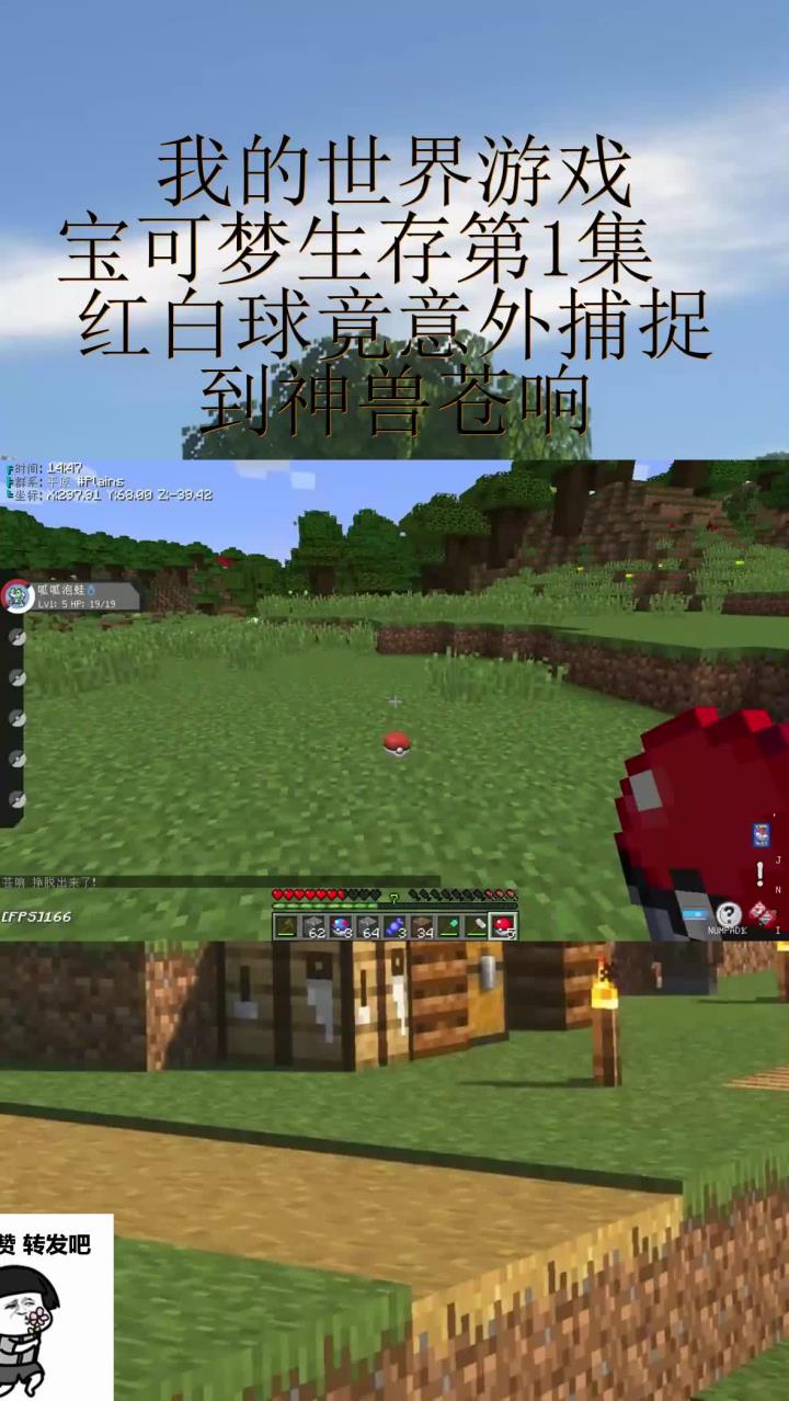 我的世界游戏:宝可梦生存第1集红白球竟意外捕捉到神兽苍响?