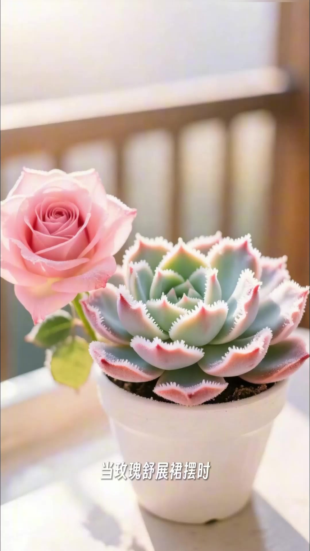 晚霞之舞,一种和玫瑰花一样舒展但叶片带“粉边”的浪漫多肉