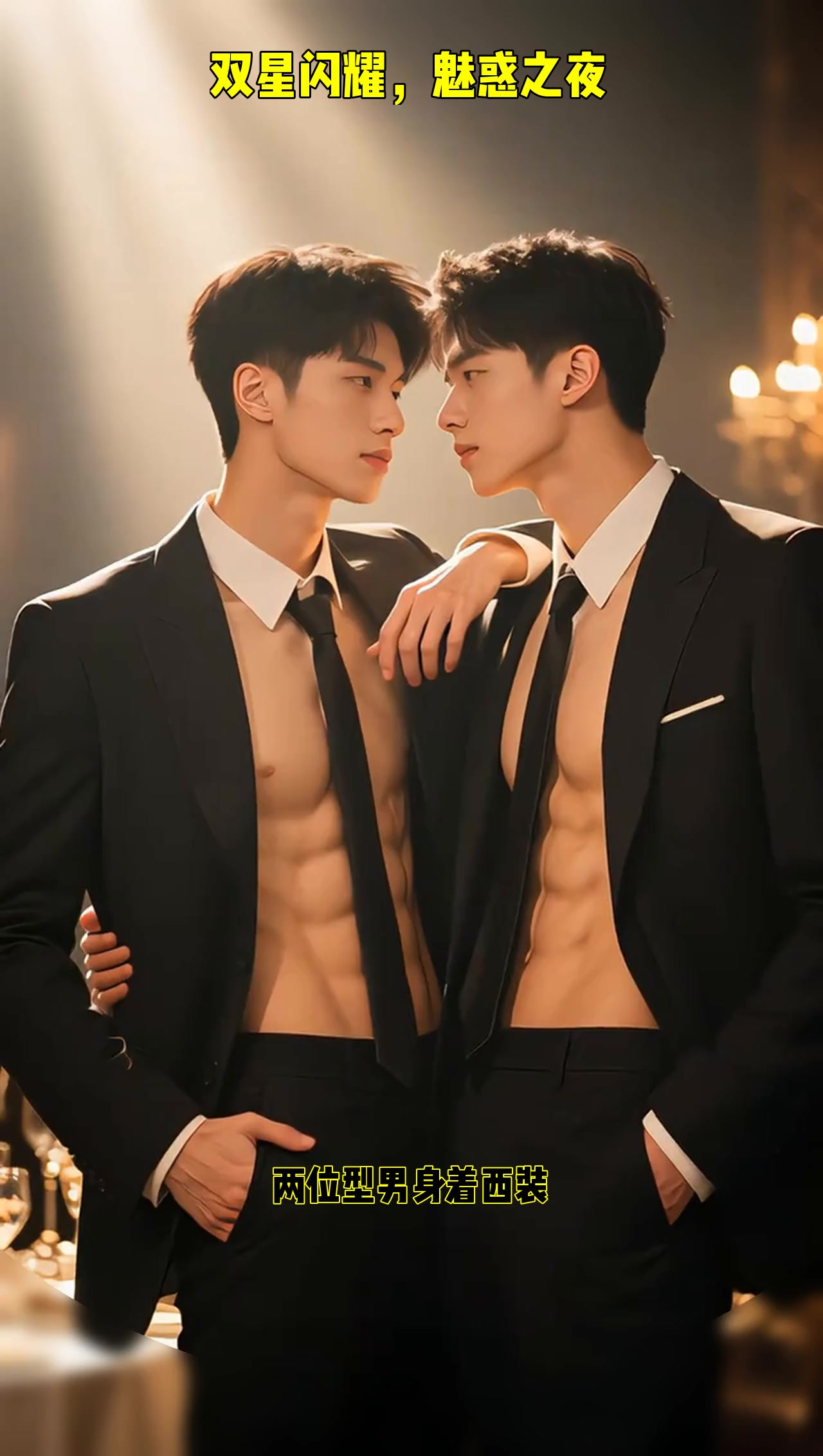 “绅士对决：西装下的肌肉较量，眼神交汇燃爆全场！”