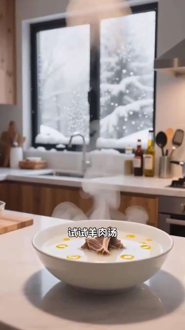 大雪煮羊肉汤加粉丝加白菜,补热量添风味,健康养生冬食佳～