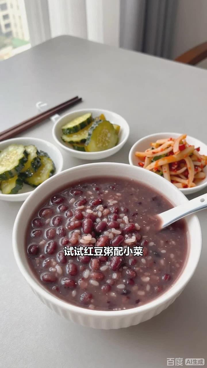 红豆粥配小菜，简单早餐，朴实好吃