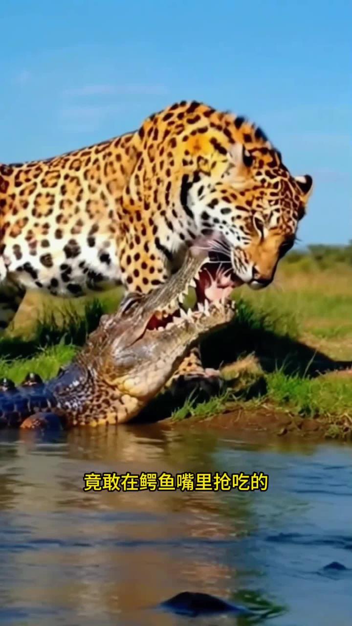 豹子与鳄鱼争食的惊险时刻，生猛程度让人惊叹