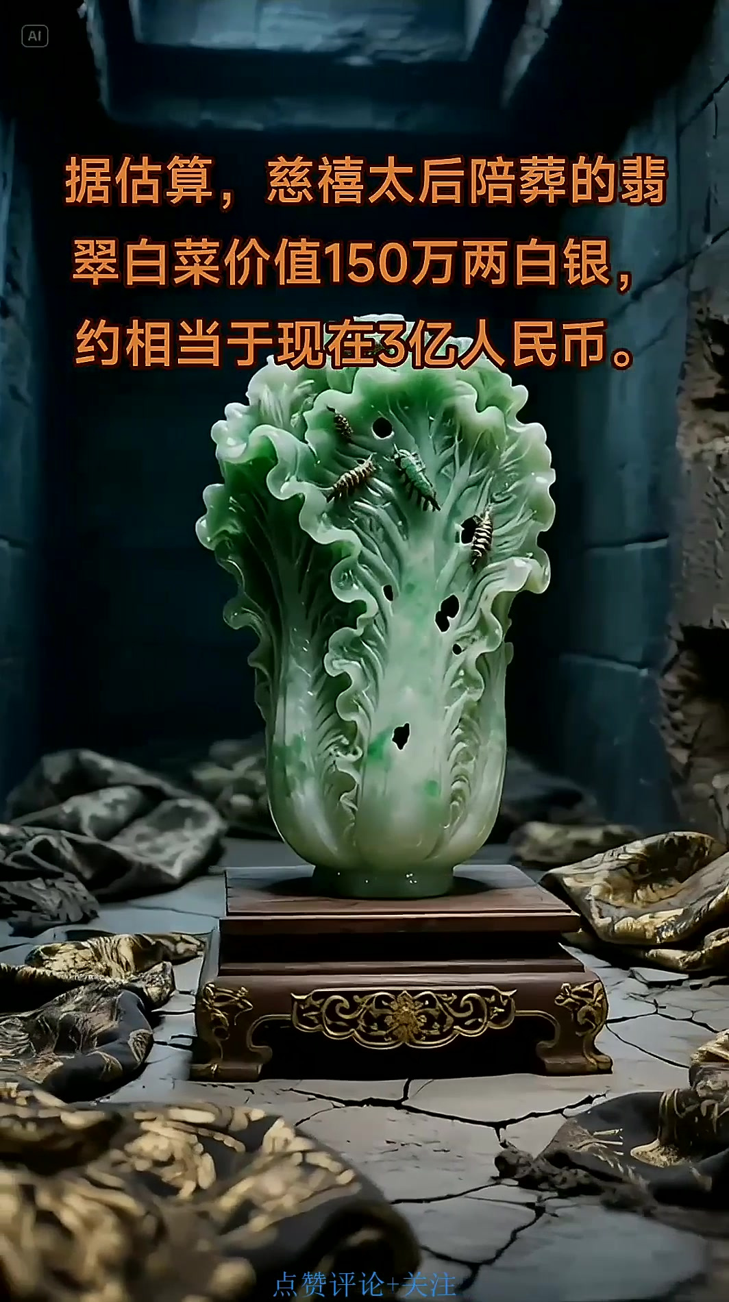据估算,慈禧太后陪葬的翡翠白菜价值约相当于现在3亿人民币