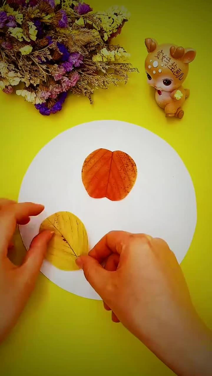 树叶画:超可爱的水果组合来了!树叶贴画 树叶创意画 树叶手工 手工树叶画 创意手工