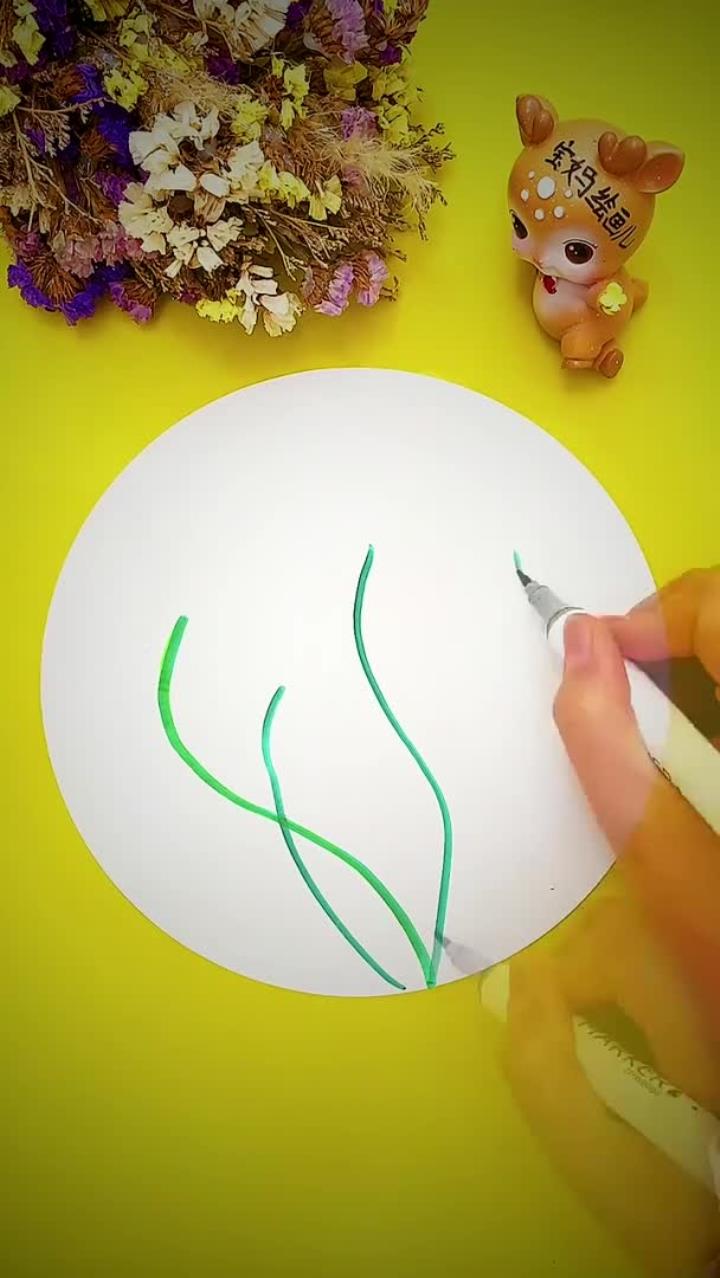 马克笔画:12秒学会画鸡冠花……马克笔手绘 绘画 创意美术 儿童画 每日一画 少儿美术