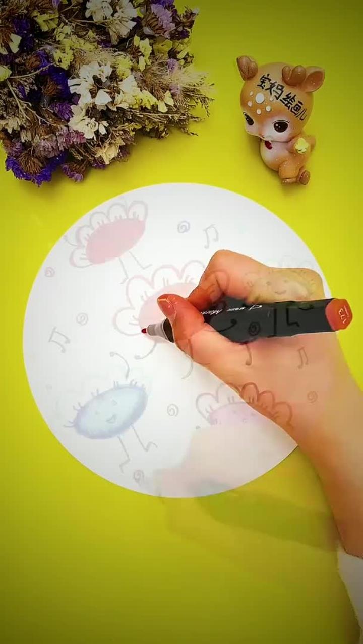 马克笔儿童画:春节到了包饺子啦……马克笔儿童画 新年创意画 绘画 创意美术 儿童画 每