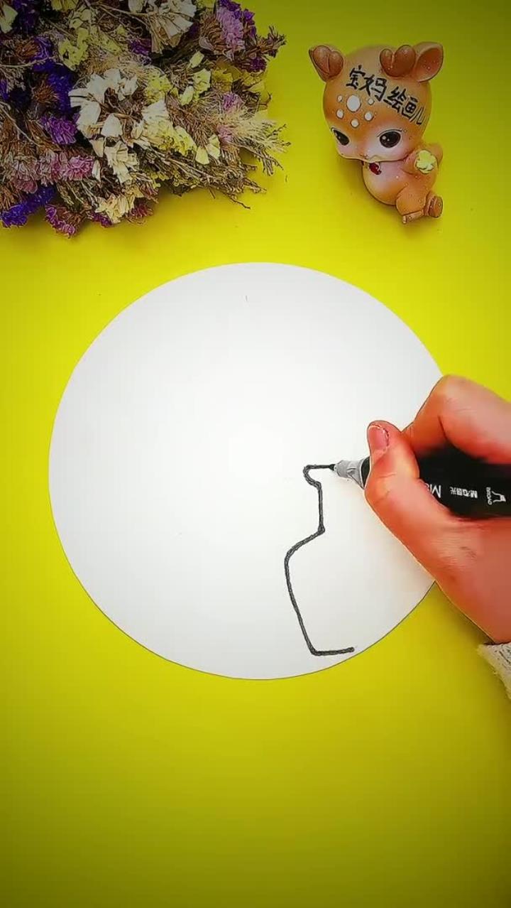 装饰画:一枝梅立体花瓶……创意美术 儿童画 每日一画 少儿美术 手工画 马克笔画 画画
