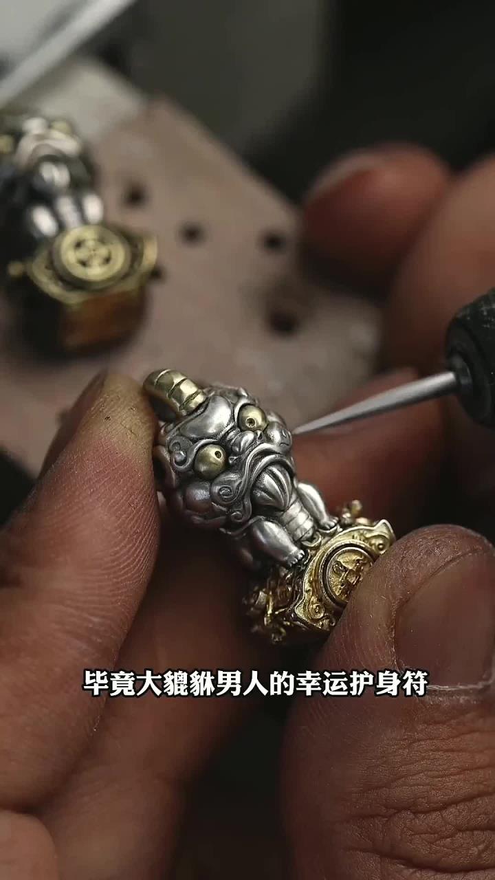 貔貅在手,富贵我有,招财貔貅,男生配饰,银饰,手工