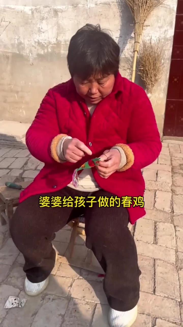 过两天就打春了,婆婆见别人家孩子带春鸡,立马找布找针给孩子缝了一个