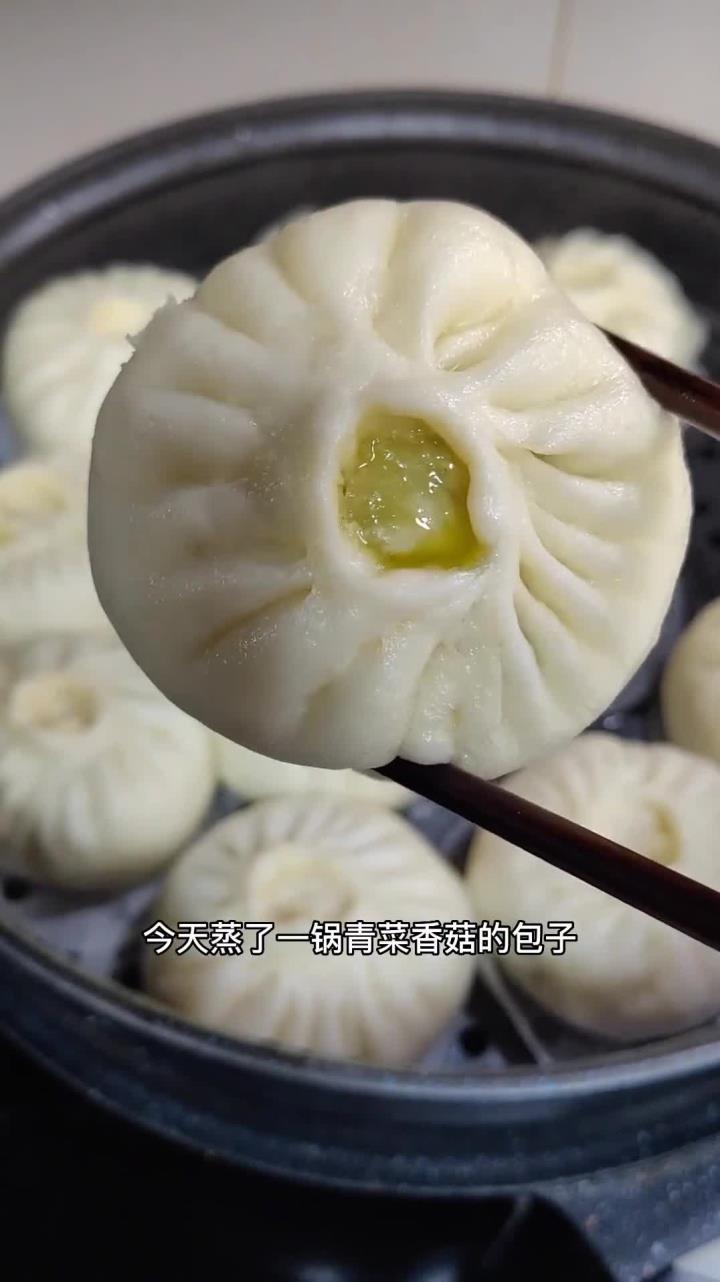 第一次做素菜馅的包子没想到这么好吃,面皮松软,青菜翠绿不变色