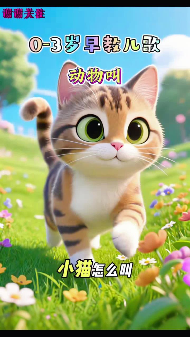 启蒙早教儿歌—《动物叫》小猫怎么叫,喵喵喵。小狗怎么叫,汪汪汪。小鸡怎么叫,叽叽