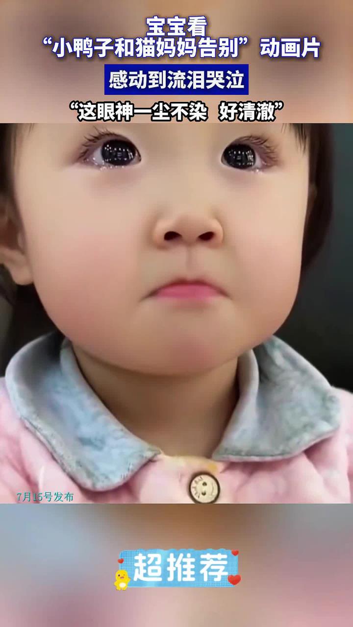 宝宝看小鸭子和猫妈妈告别动画片,感动到流泪哭泣,这眼神好清澈