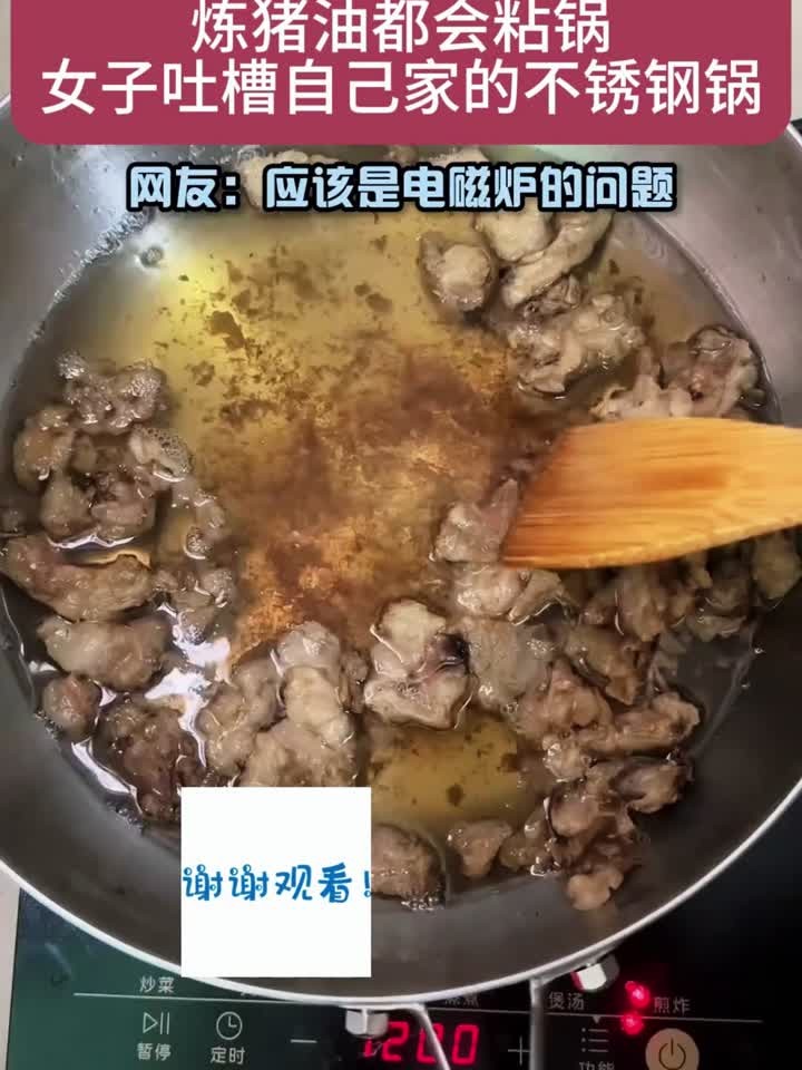 女生吐槽自己不锈钢锅,炸个猪油都能粘锅,网友:是电磁炉的问题