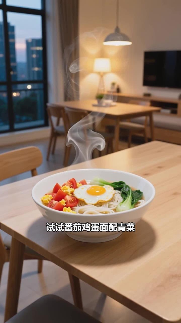 小学生晚餐清淡食谱,番茄鸡蛋面 + 青菜,简单易消化助睡眠