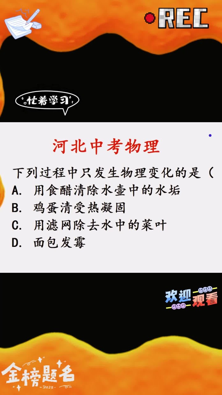 河北中考物理:哪个选项属于物理变化?
