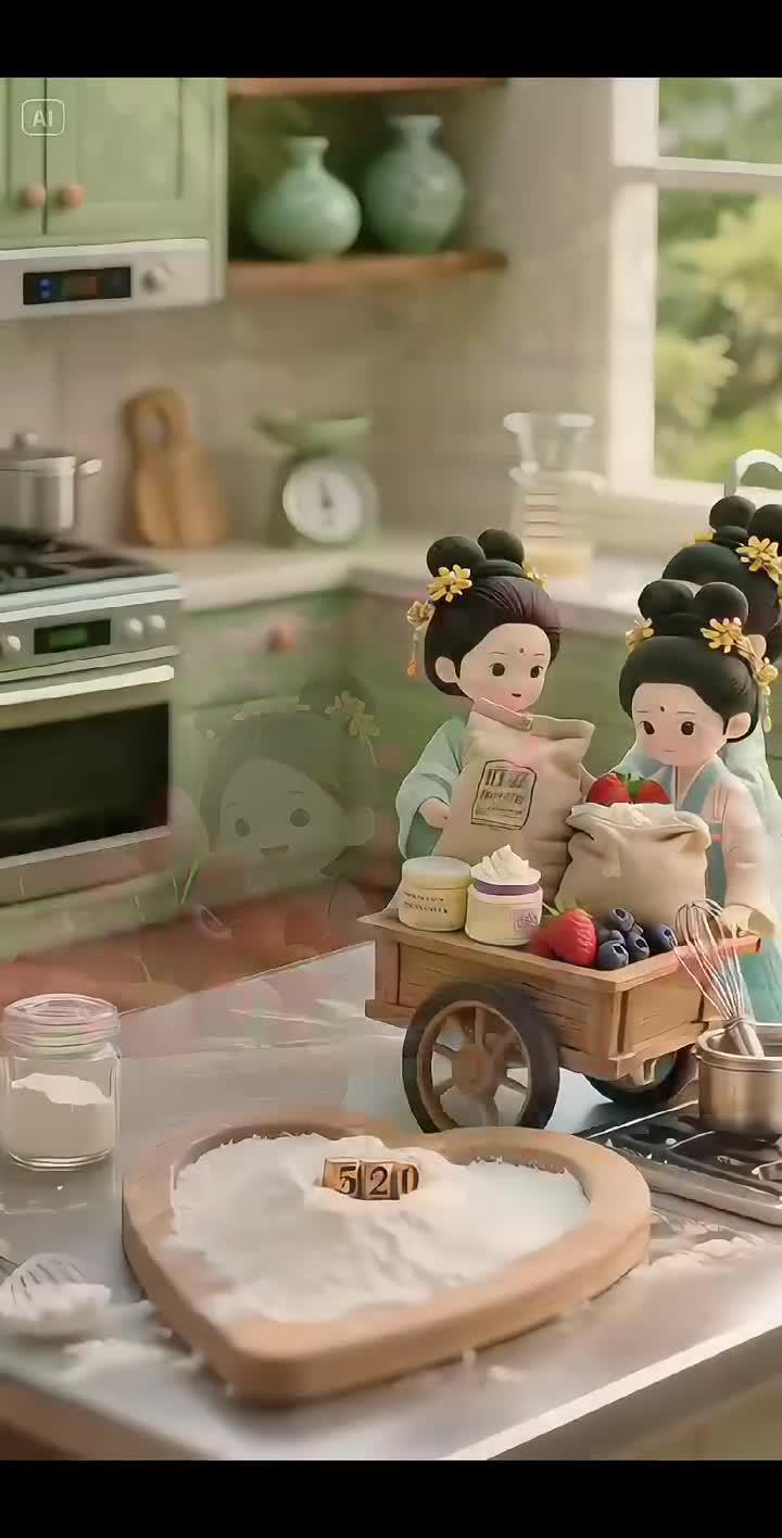 萌翻了,小小的人儿今天做了个大蛋糕微缩场景绘画美少女蛋糕治愈系动画萌娃