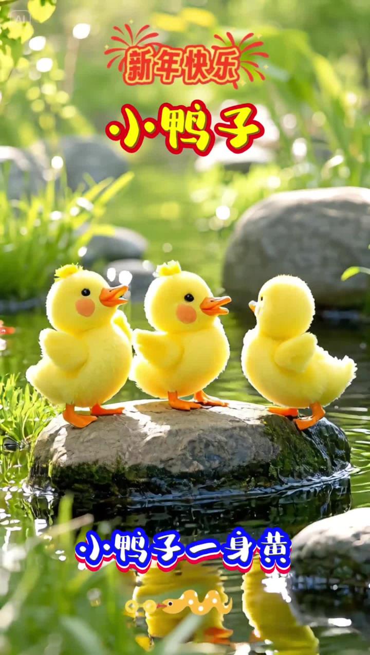 小鸭子一身黄摇摇摆摆下池塘 AI动漫作品