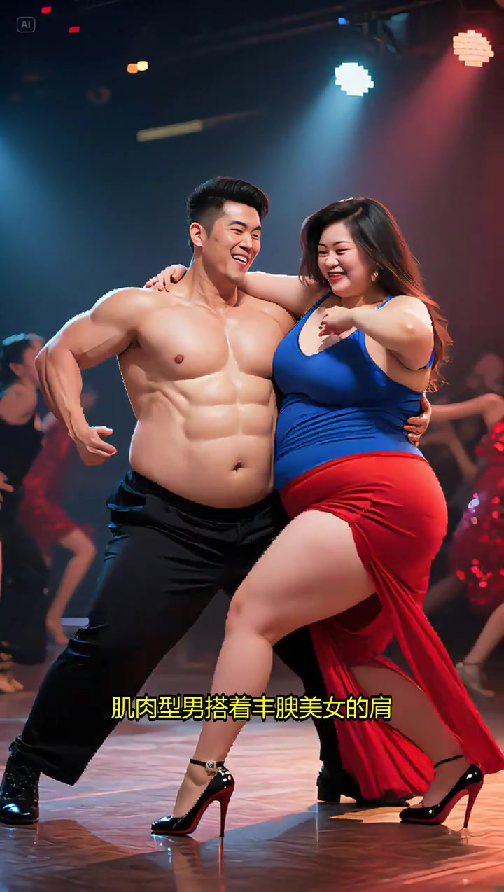 舞台燃爆！肌肉型男与丰腴美女贴身热舞，眼神杀太撩人