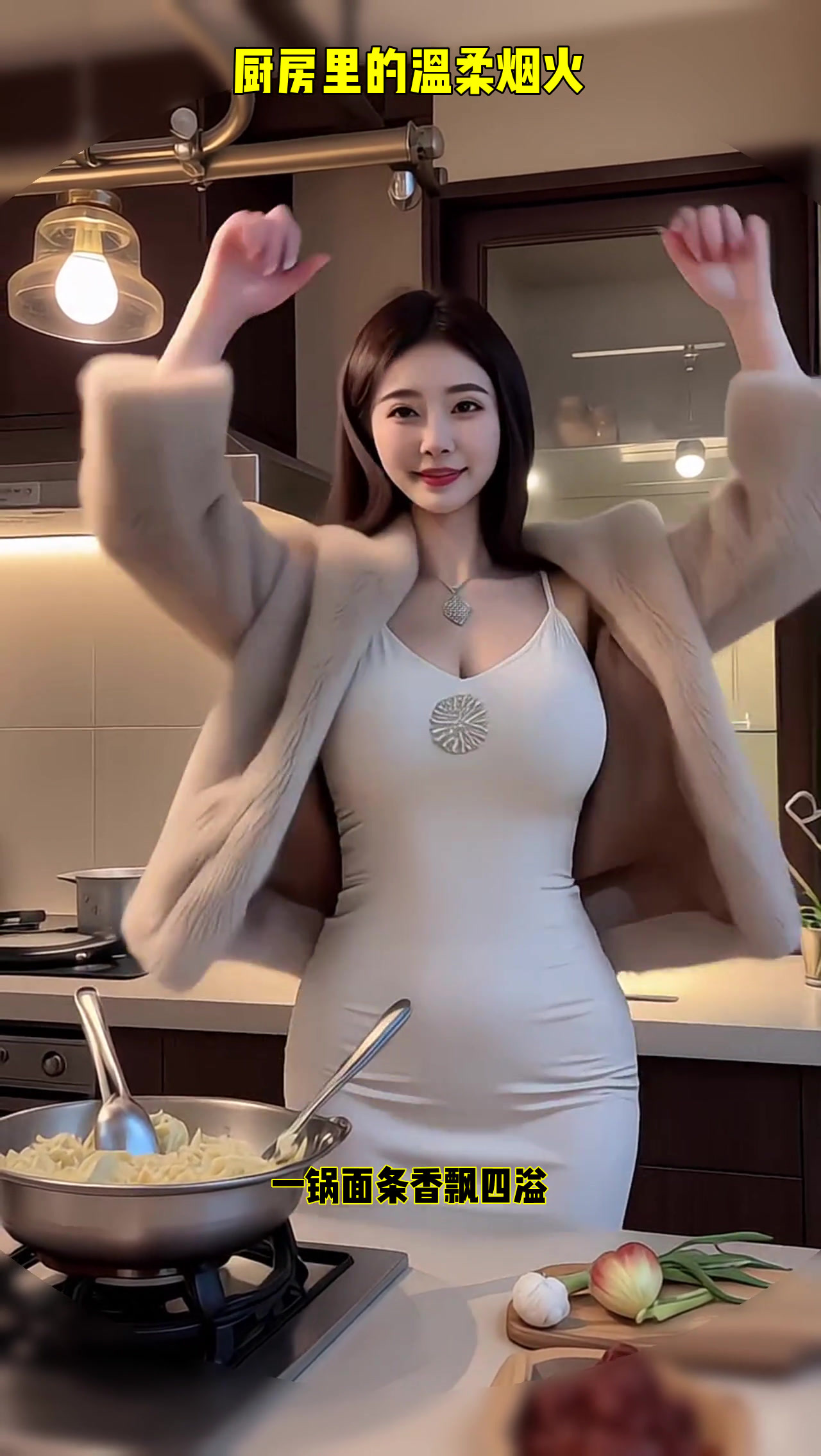 厨房里做饭的她,一抬手就变心形,太甜了
