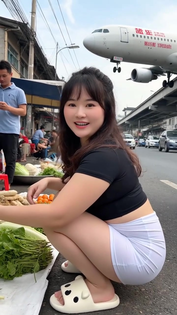 飞机低空过,大哥路边择菜,这画面太意外!