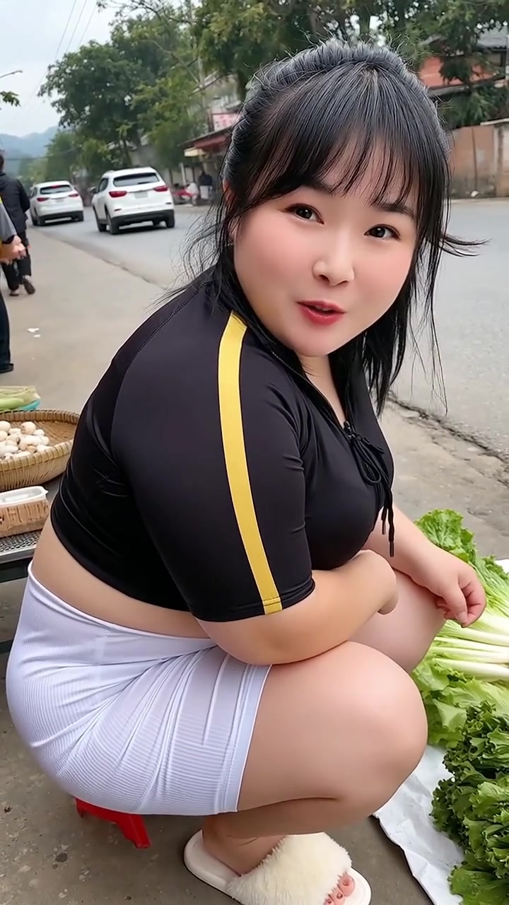 菜场偶遇元气女孩,蹲地整理蔬菜,烟火气满满!