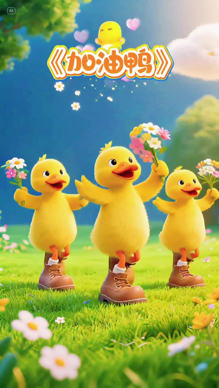 0-3岁早教儿歌《加油鸭》完整版 加油鸭，加油鸭，向前冲鸭。苍天鸭，大地鸭，我的马鸭