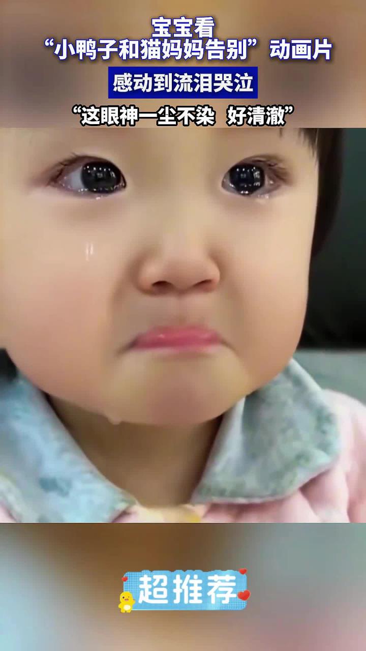 宝宝看小鸭子和猫妈妈告别动画片,感动到流泪哭泣,这眼神好清澈