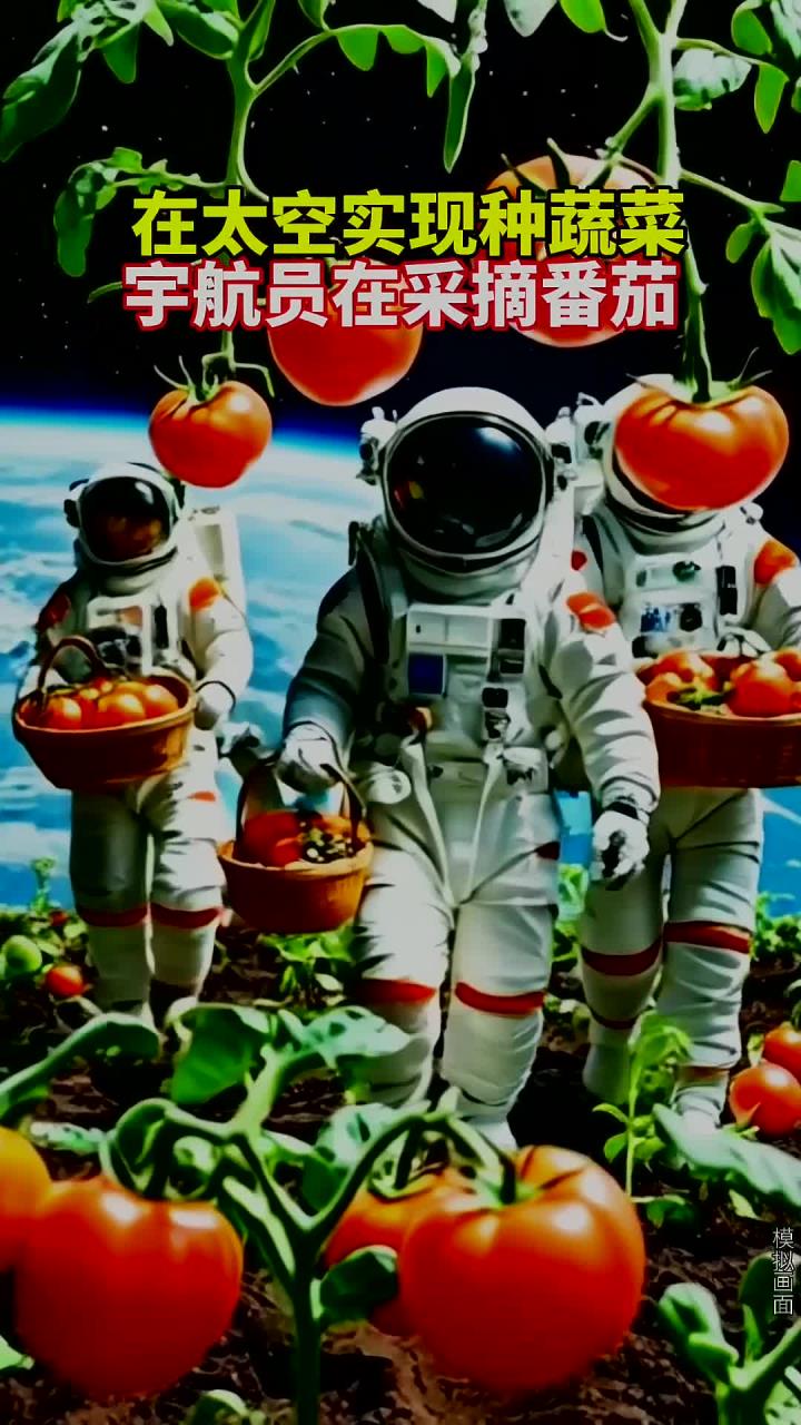 在太空实现种蔬菜,宇航员在采摘西红柿