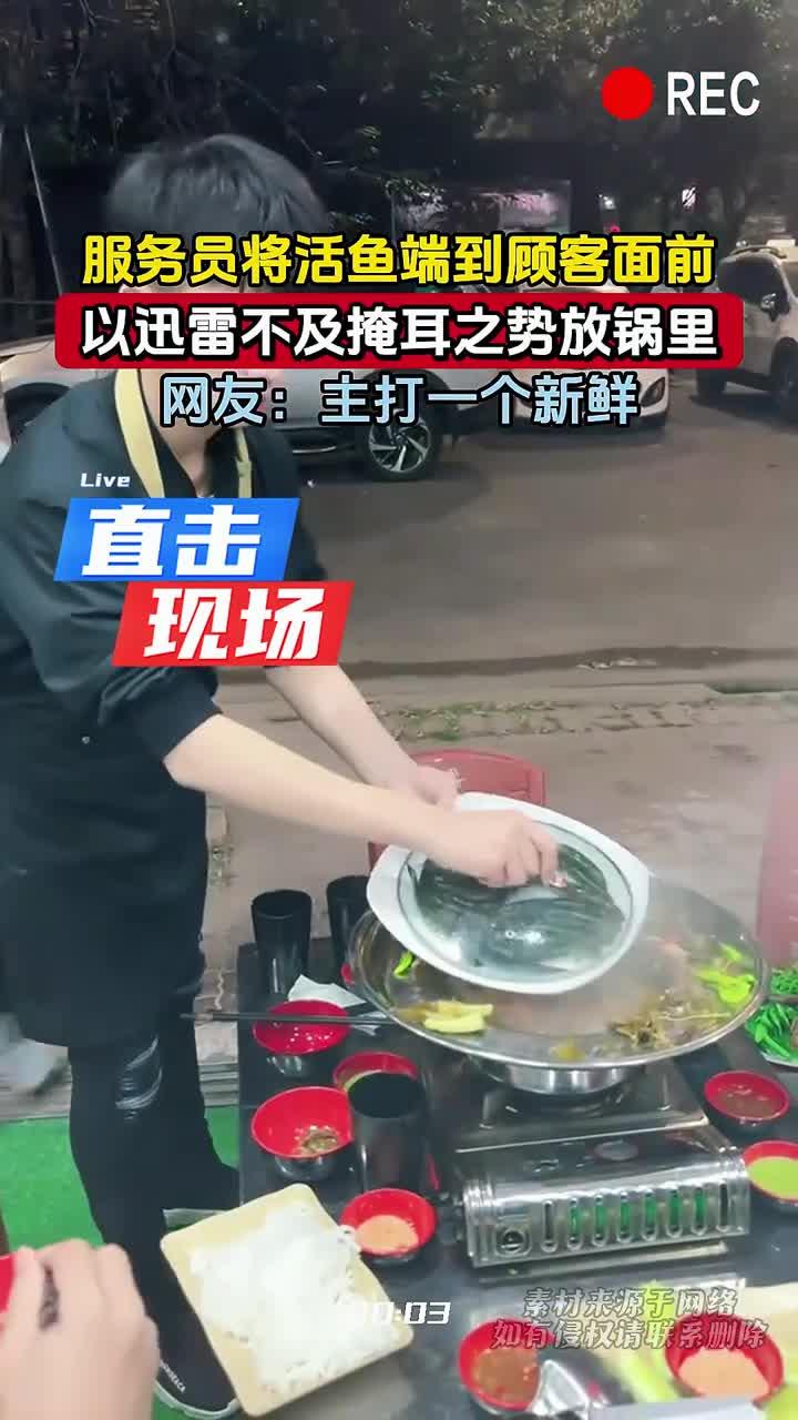 服务员将活鱼端到顾客面前,以迅雷不及掩耳之势放锅里,网友:主打一个新鲜