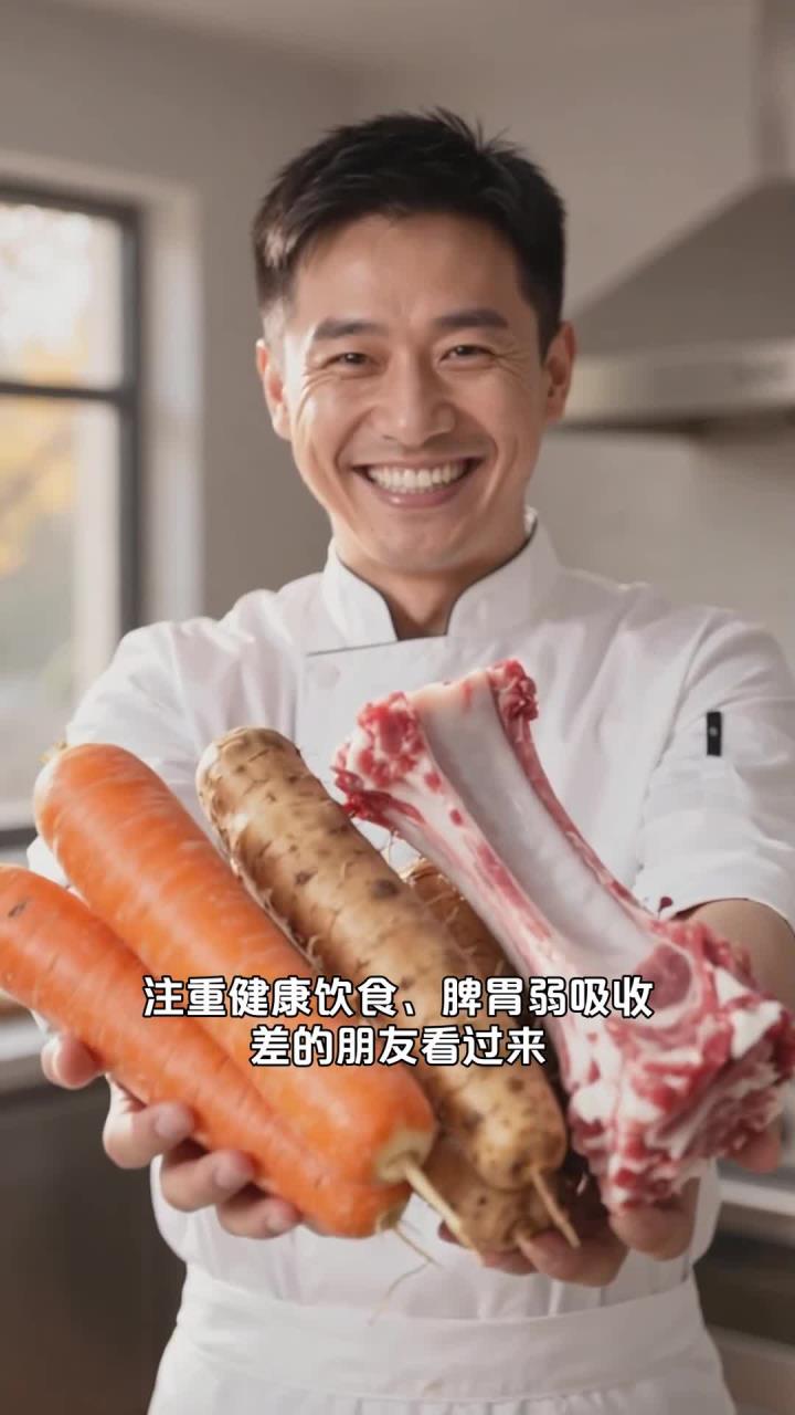 胡萝卜搭配山药和排骨煲汤，清甜温润，健脾养胃好吸收