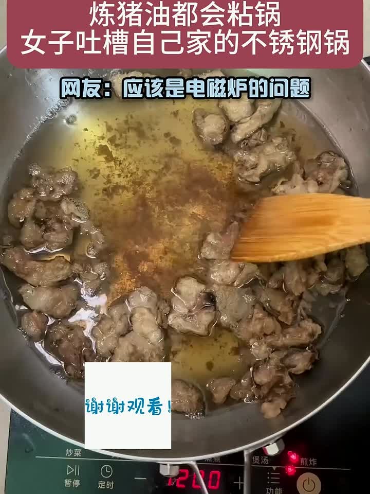 女生吐槽自己不锈钢锅,炸个猪油都能粘锅,网友:是电磁炉的问题