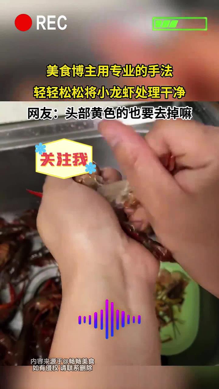 美食博主用专业的手法，轻轻松松将小龙虾处理干净
