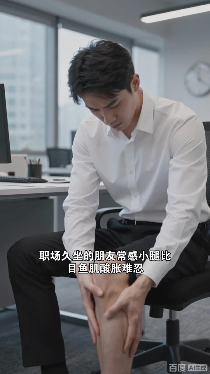 职场人久坐比目鱼肌酸胀,按揉承山穴,疏通经络解小腿酸胀