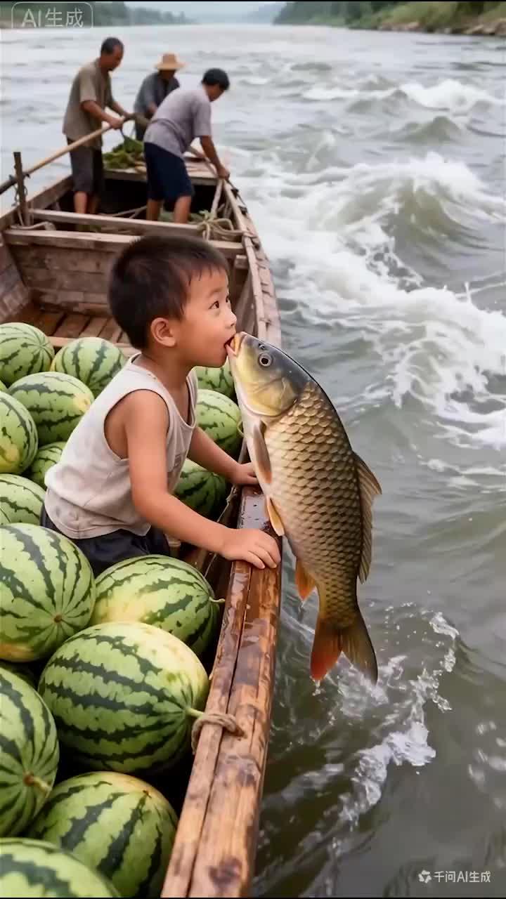 小萌娃也太可爱了还知道喂鱼
