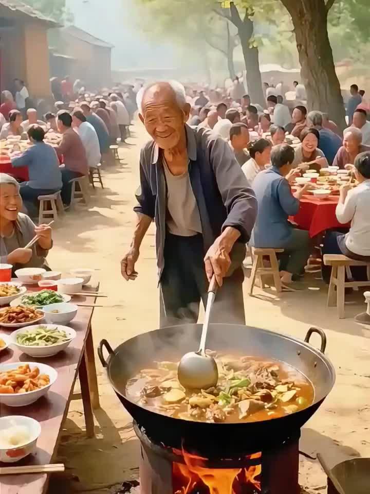 爷爷在酒席上花式炒菜
