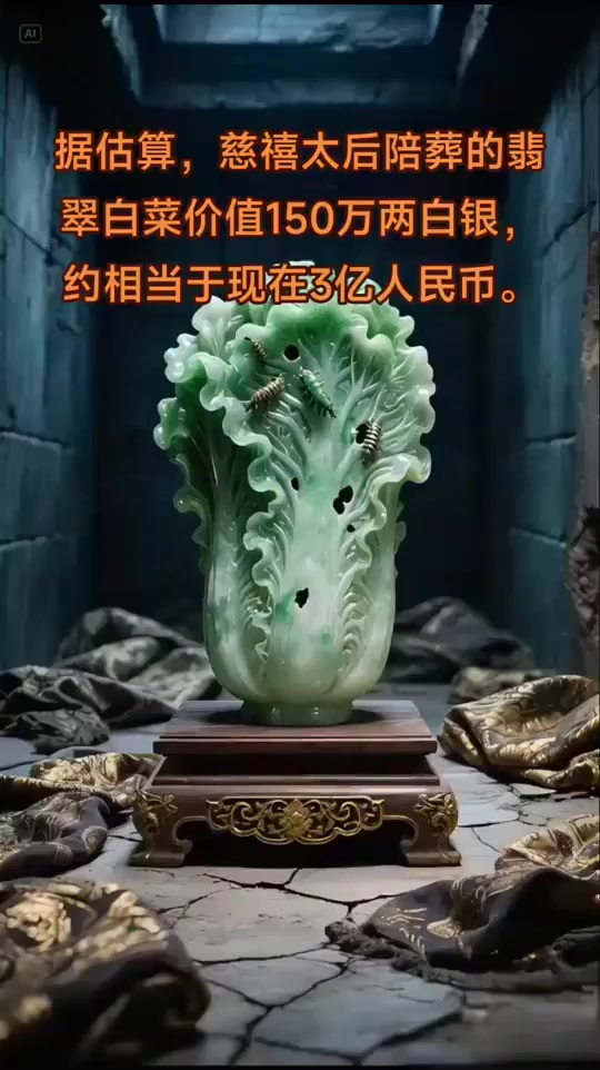 据估算，慈禧太后陪葬的翡翠白菜价值约相当于现在3亿人民币