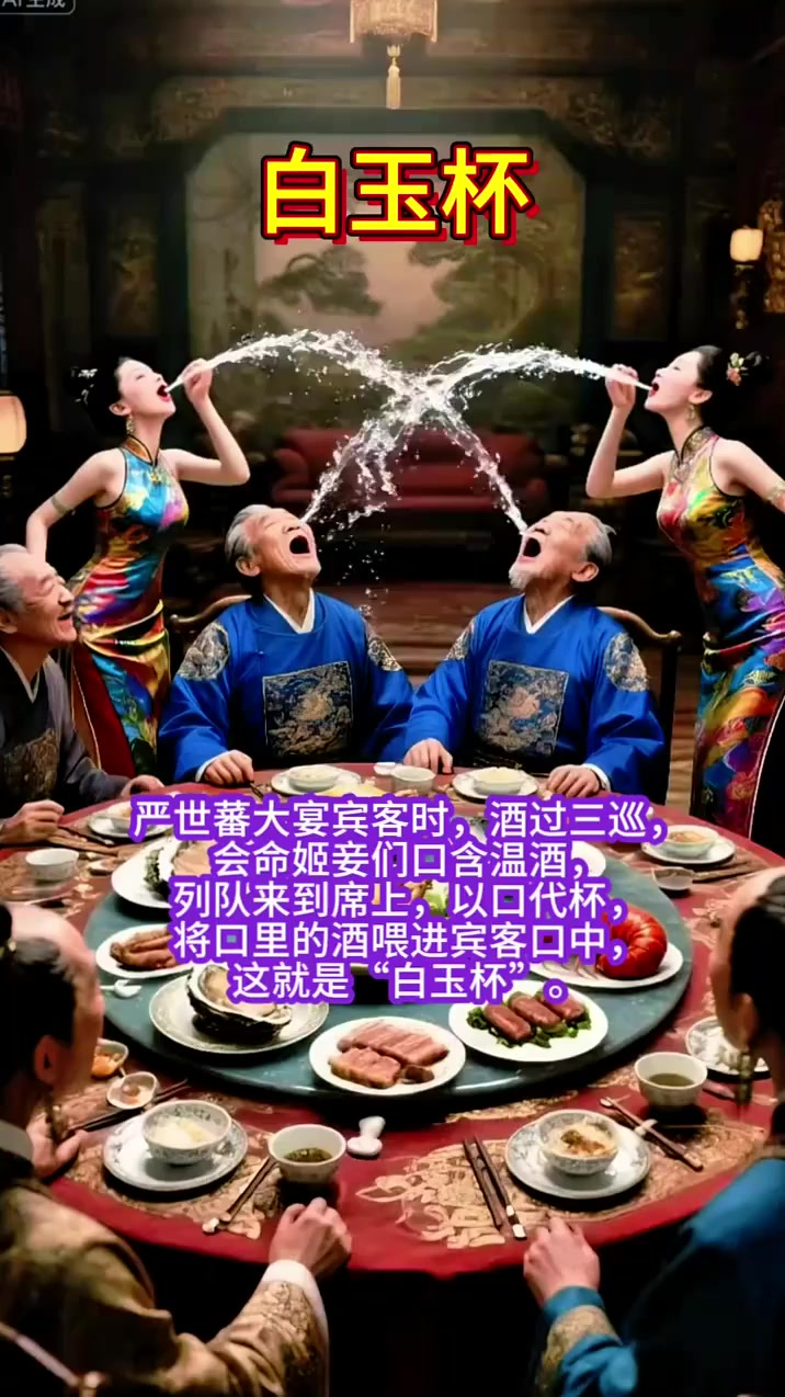 将口里的酒喂进宾客口中;这就是“白玉杯”