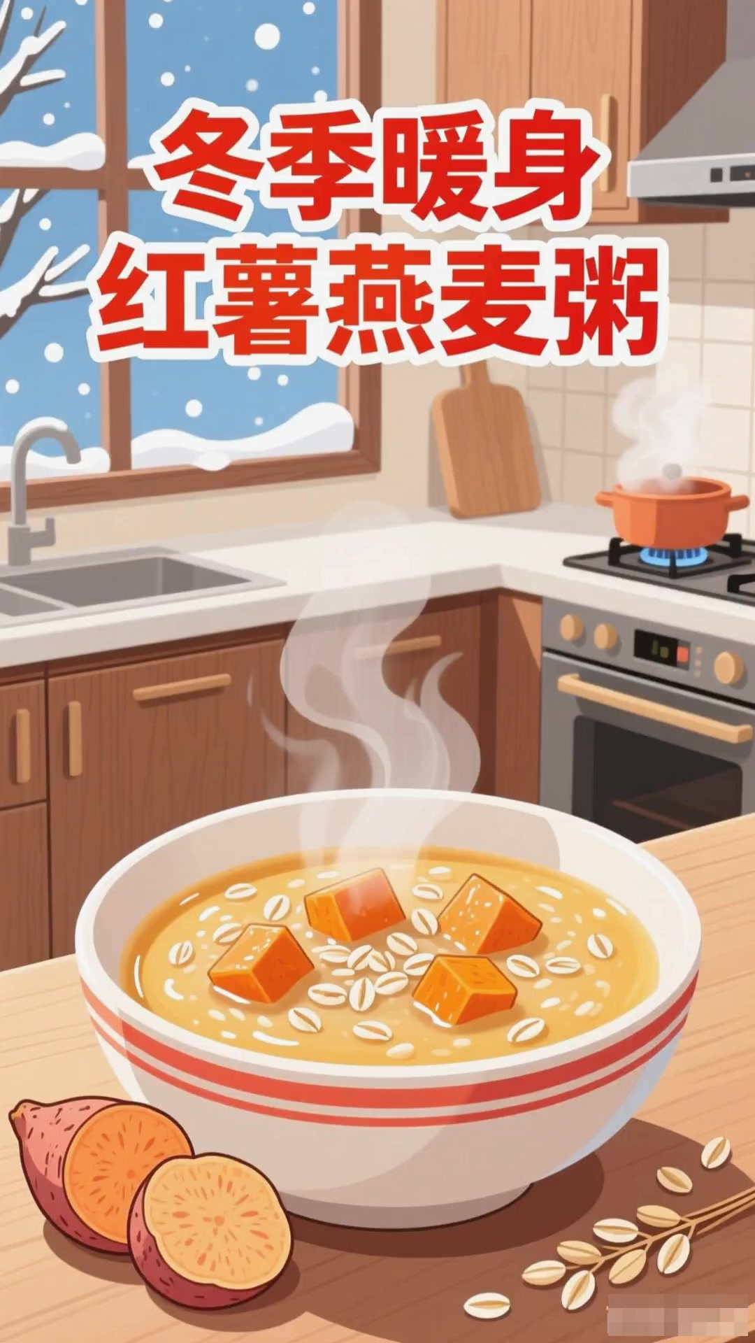 冬季吃红薯,煮粥加燕麦更饱腹