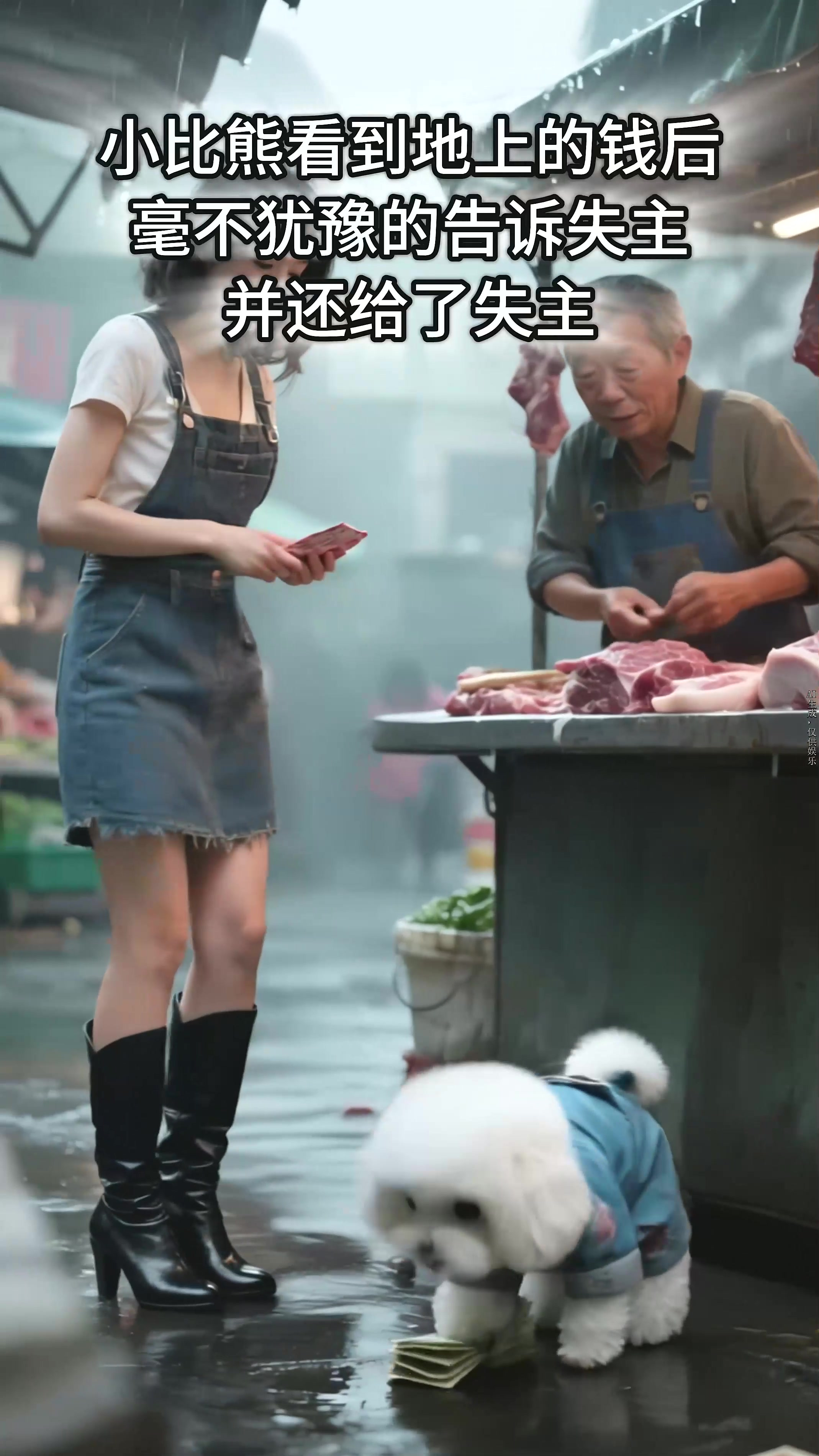 小比熊攥着只能买一两肉的钱，却毫不犹豫送还百元大钞 善良从不