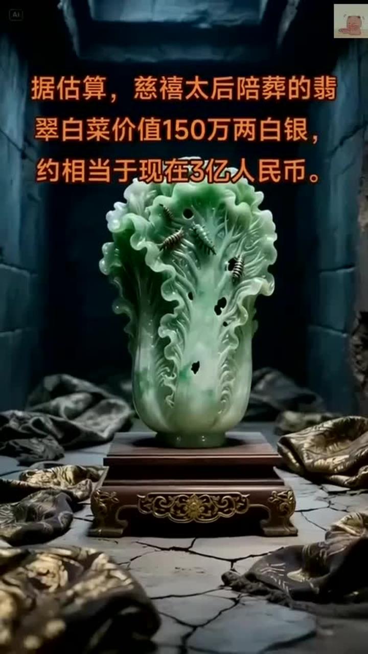 据估算，慈禧太后陪葬的翡翠白菜价值，约相当于现在3，亿人币
