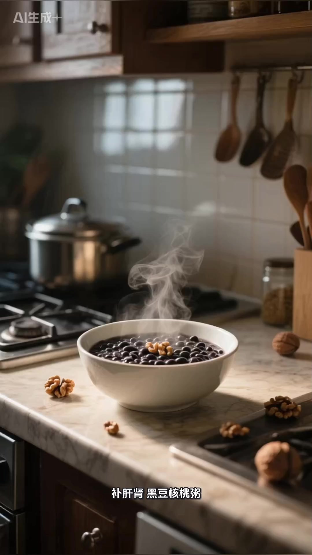 补肝肾,黑豆核桃粥
