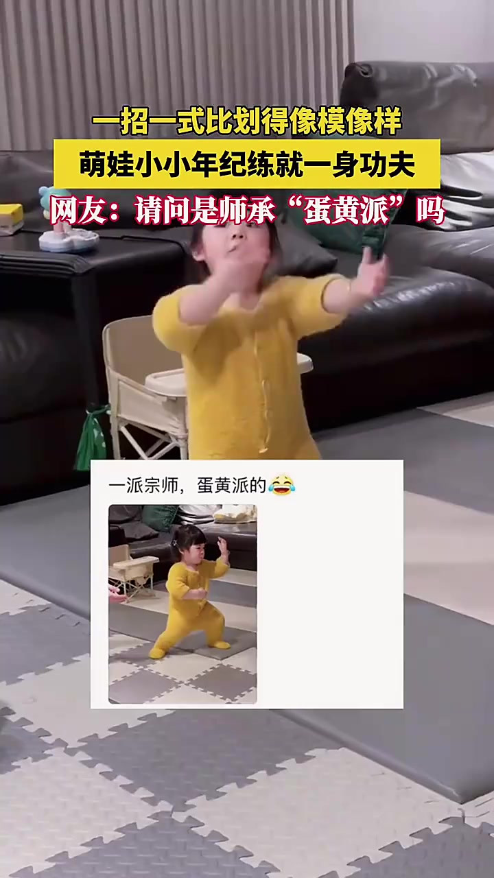 萌娃小小年纪练就一身功夫，网友：请问是师承“蛋黄派”吗？
