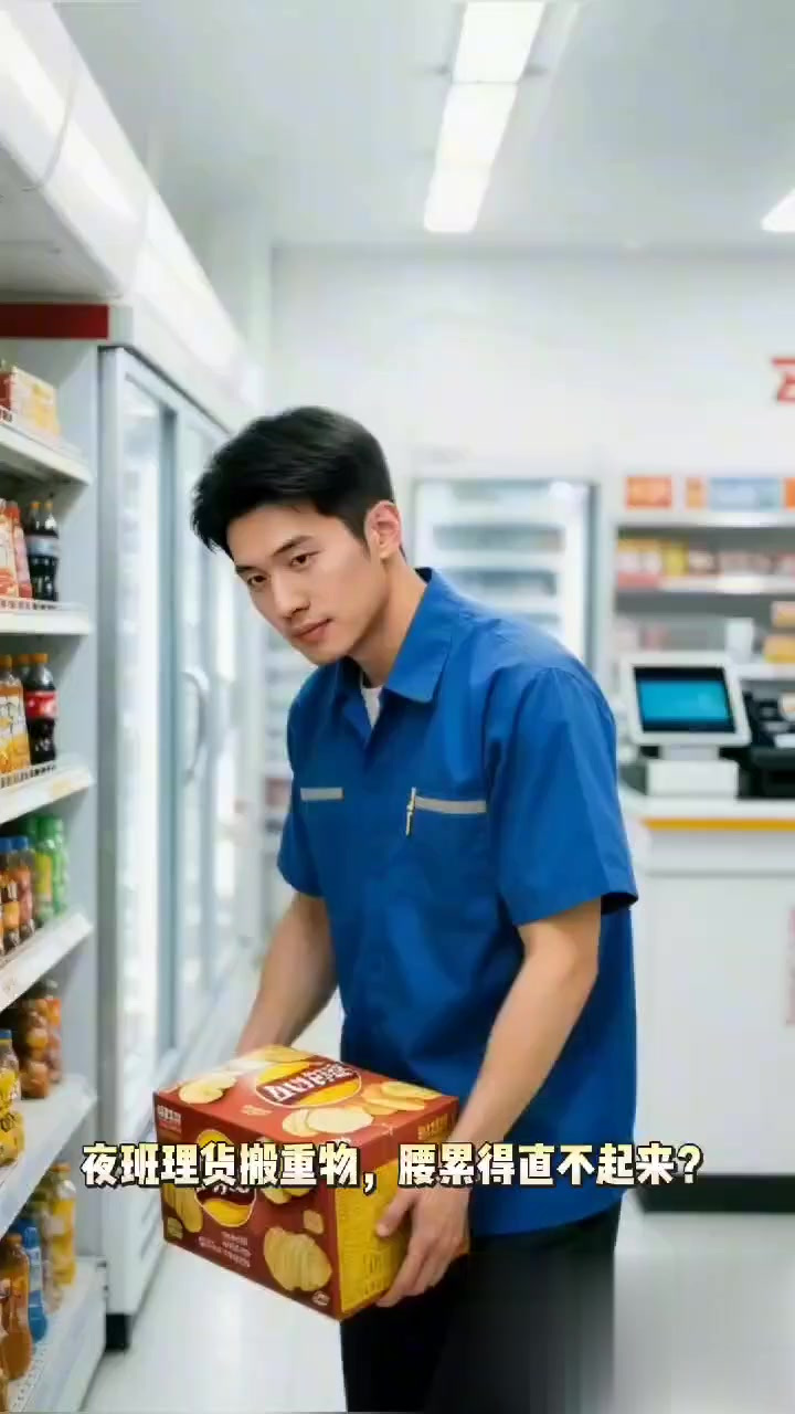 社区便利店夜班理货员搬零食箱腰累 + 犯困?小推车 + 薄荷