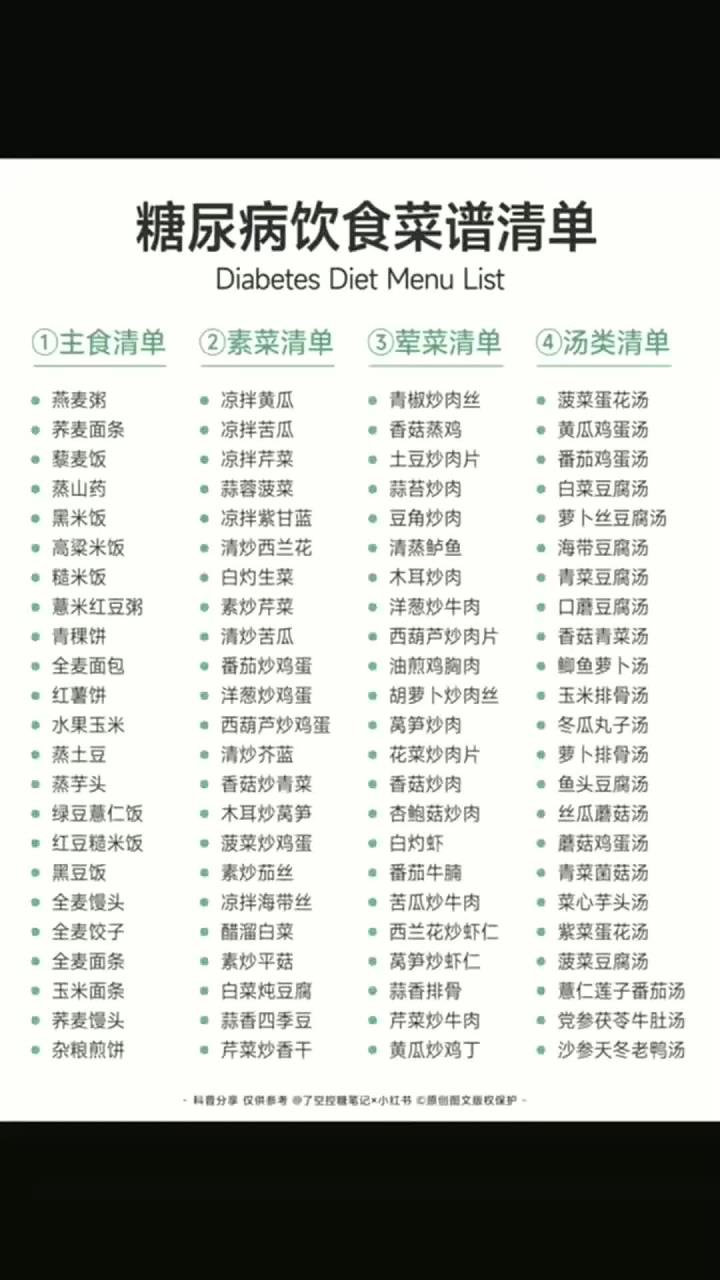 糖尿病饮食菜谱清单控糖期必看