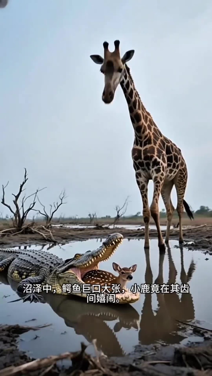 鳄鱼咬住小鹿,长劲鹿来解救
