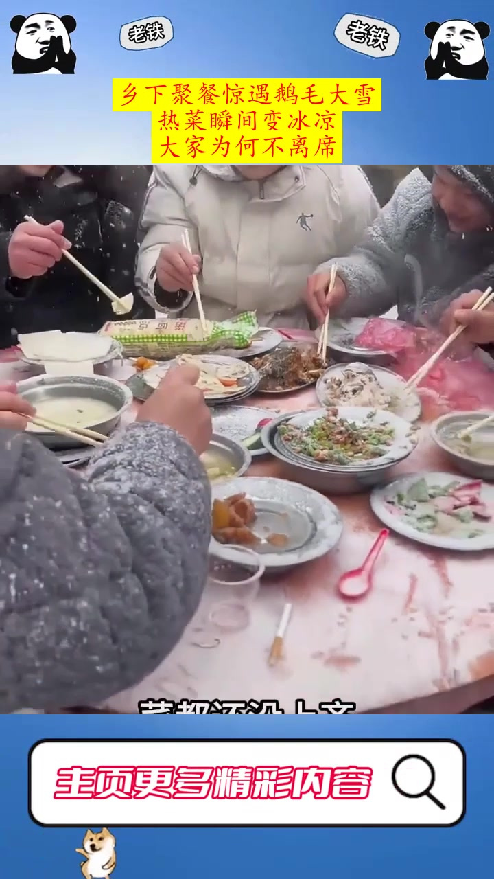 乡下聚餐惊遇鹅毛大雪,热菜瞬间变冰凉,大家为何不离席?